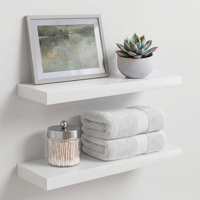 Homeforia White Floating Shelf 18 inch, High End Solid Real Wood 18inch by Homeforia