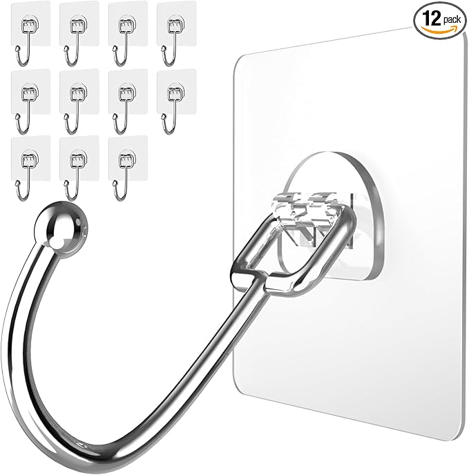 Latoxcaa Large Adhesive Hooks 12-Pack, Heavy Duty Wall Hooks by Latoxcaa-SpaceMaster