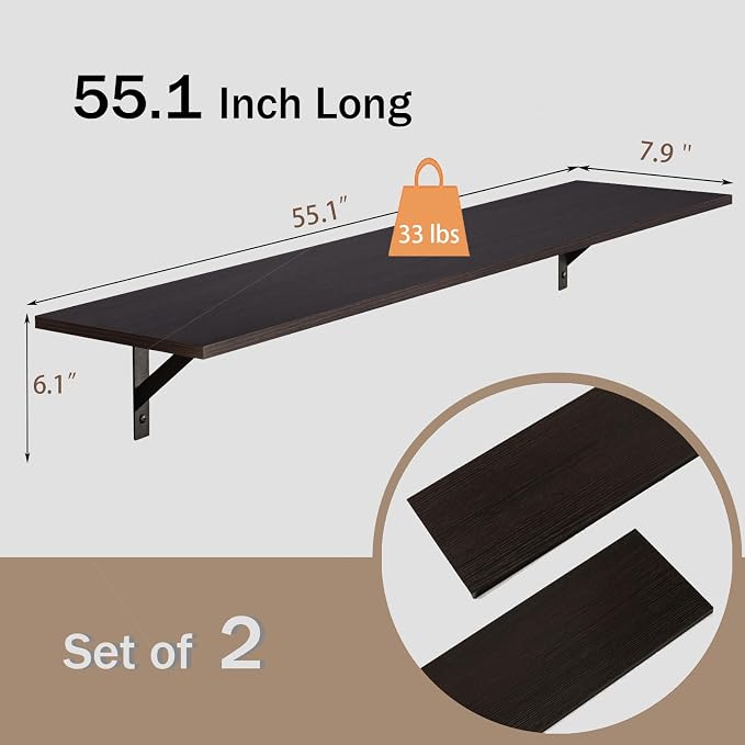 DINZI LVJ Long Wall Shelves, 55.1Inch Wall Mounted Shelves Set of 2, Extra - Image 3