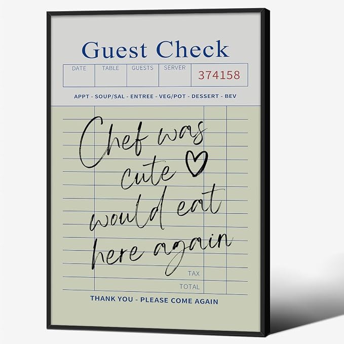 Black Framed Wall Art Posters Trendy Kitchen Guest Check Prints Chef Was Cute by PDFI