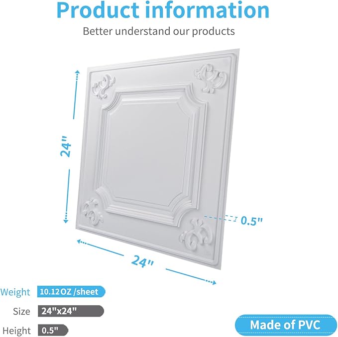 Art3d Drop Ceiling Tiles 24x24 in White, Wainscoting Panels Glue Up 2x2 - Image 4