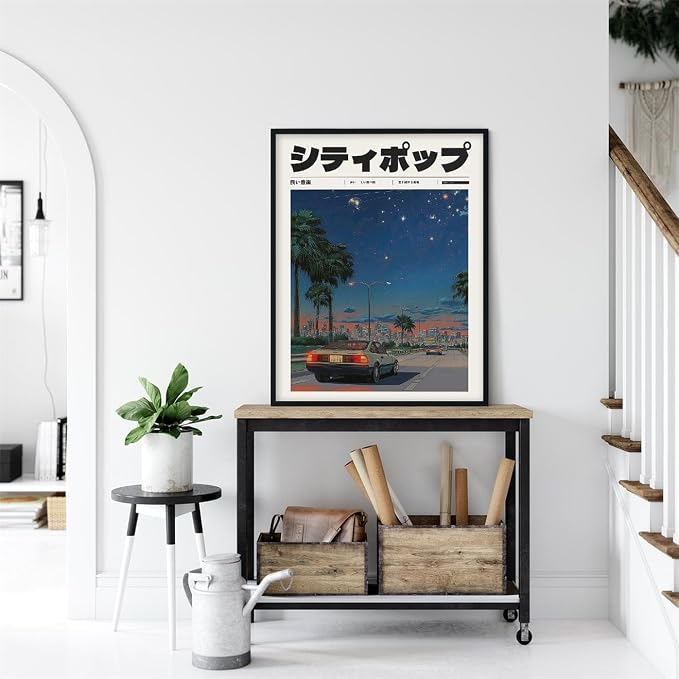 Vintage Japanese Black Framed Wall Art 90s Vaporwave Aesthetic Print Asian - Image 6