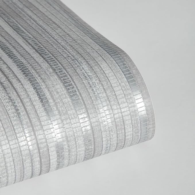 Tempaper Textured Metallic Silver Faux Grasscloth Removable Peel and Stick - Image 8