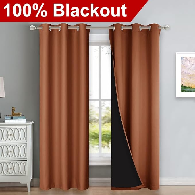 NICETOWN Full Shade Curtain Panels, Burnt Orange, Pair of Thermal Insulated & - Image 2