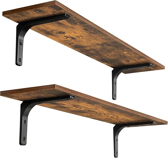 DINZI LVJ Long Wall Shelves, 31.5 Inch Wall Mounted Shelves Set of 2, - Image 4