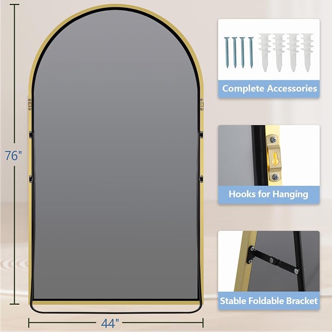 Large Mirror Full Length 76"X44", Oversized Arched Floor Mirror - Image 7