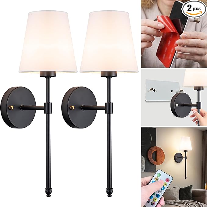 Vimhou Peel and Stick Wall Sconces, Stick On Wall Sconce Set of 2, Battery by Vimhou