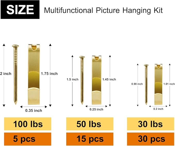 50pcs Picture Hangers with Different Sizes, Heavy Duty 30-100lbs Picture - Image 2