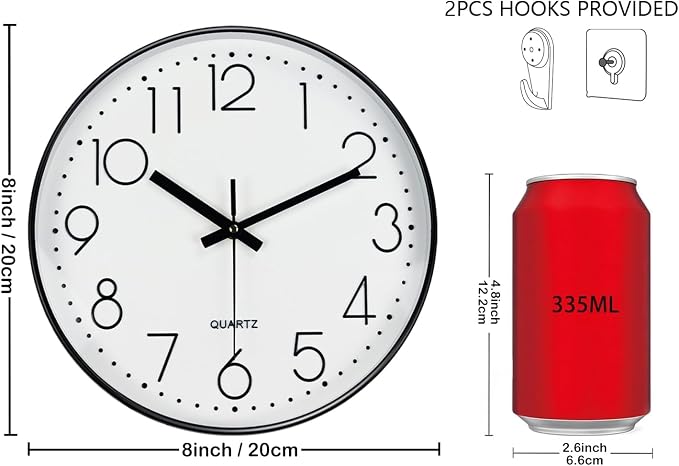 Silent Wall Clocks Battery Operated 8 Inch, Analog Wall Clock - Image 3