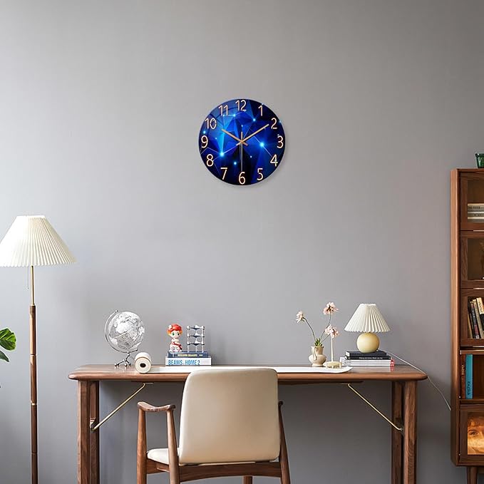 Blue Wall Clock Battery Operated 16 Inch Analog Glass Wall Clock Non Ticking - Image 2