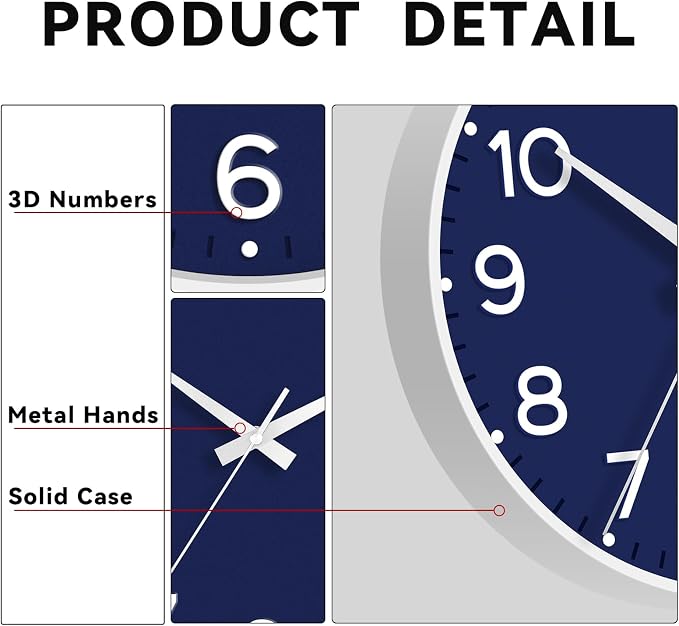 Roymnie Wall Clock 12 Inch Silent Wall Clocks Battery Operated- Modern Non - Image 6