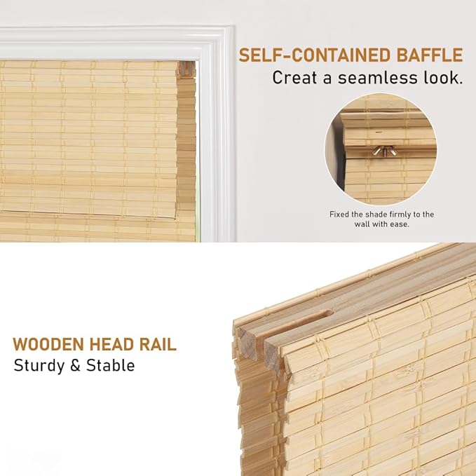 SEEYE Cordless Bamboo Roman Shades, Roll Up Blind Privacy Shade - Image 5