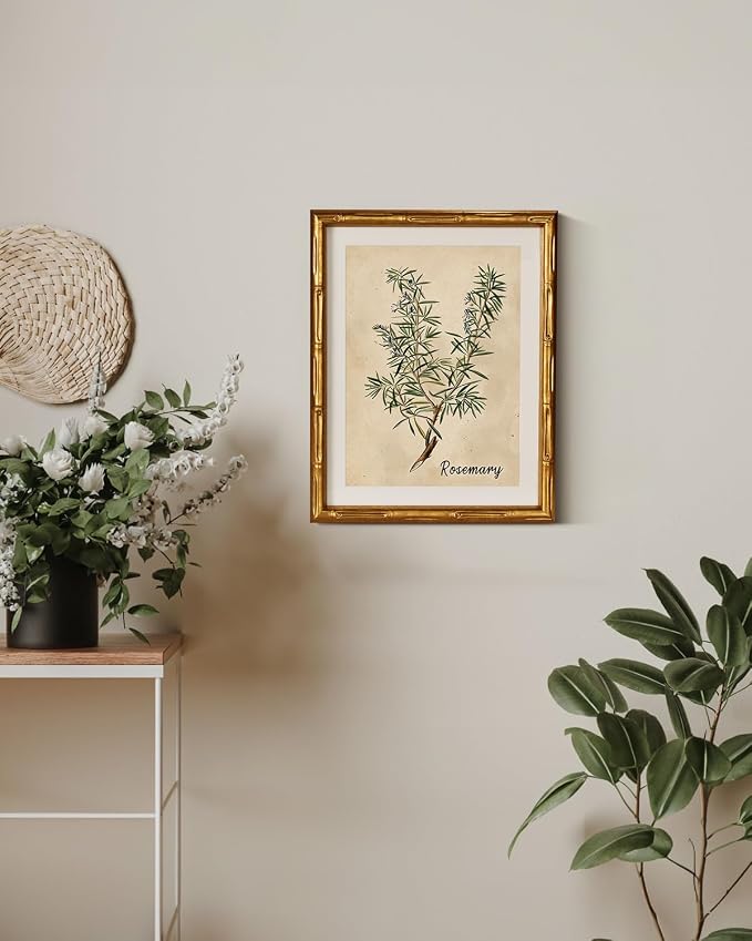 InSimSea Gold Bamboo Framed Canvas Wall Art, Retro Herbs Rosemary Botanical - Image 5