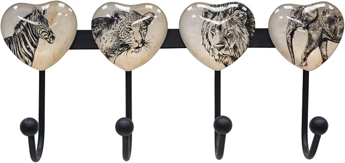 Coat Rack Wall Mounted with 4 Hook, Heart Glass Finishes Animal Pattern - Image 6