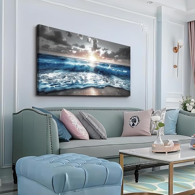 hyidecorart Blue Sea Waves Wall Pictures Framed Wall Art - Image 2