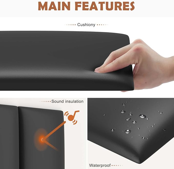 IFNOW Wall Mounted Upholstered Headboard Full, 3D Peel and Stick Soundproof - Image 3