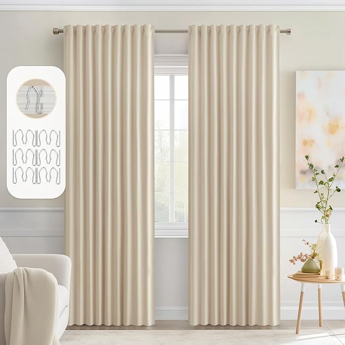 MIULEE Cream Beige Back Tab Light Blocking Curtains 80 Inch Length 2 Panels Set by MIULEE