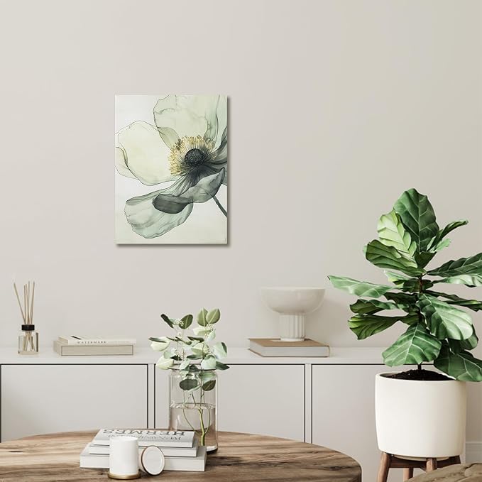 Sage Green Wall Art, flower pictures wall decor, Minimalist Modern Gold Green - Image 3