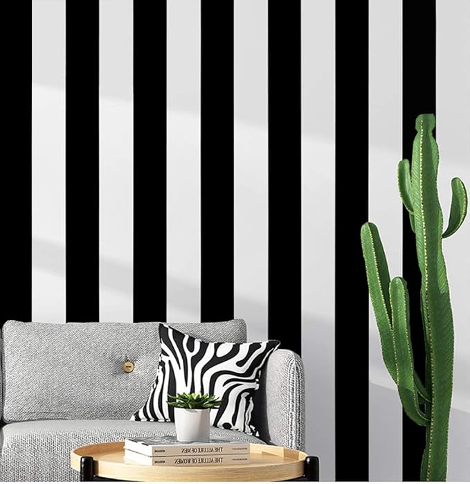 Guvana 197"x17.7" Black and White Stripe Contact Paper Peel and Stick Wallpaper by Guvana