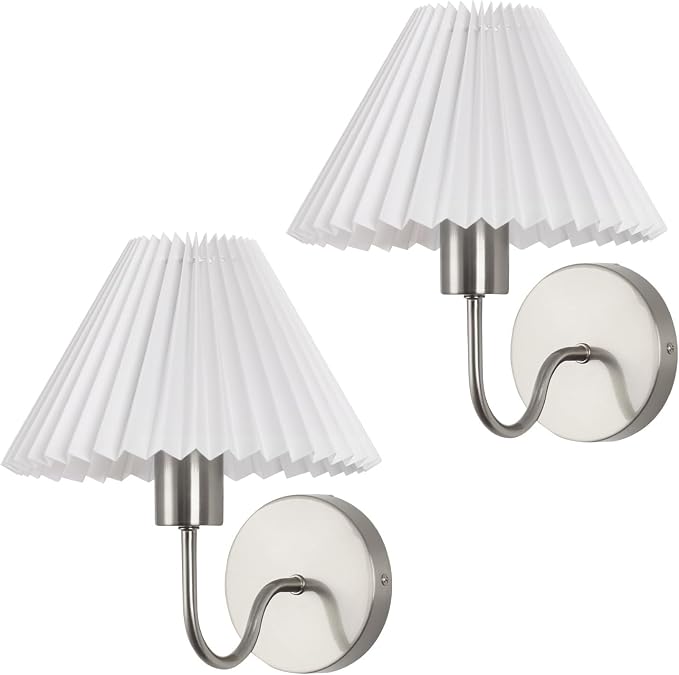 Wireless Wall Sconce Sets of 2, Pleated Shades Rechargeable Battery Operated - Image 9