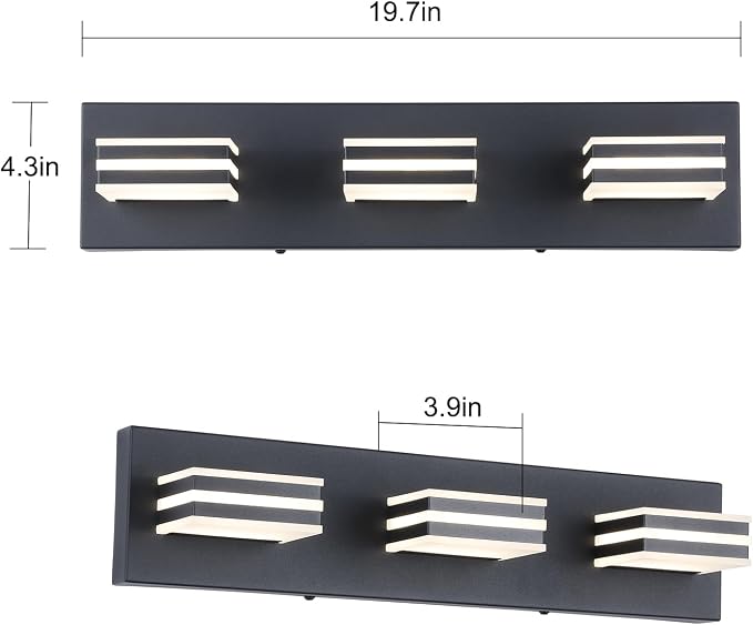 Black Vanity Lights for Bathroom Light Fixtures Adjust 3 Colors Modern Bath - Image 5