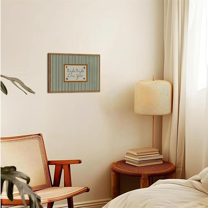 Vintage Night Night Love You Wall Art Mid Century Striped Nursery Bed Wall - Image 6