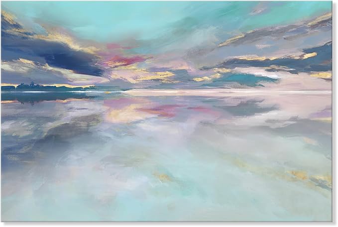 Goldfoilart Beach Abstract Wall Art Teal Green and Gold Decor Ocean Canvas by Goldfoilart