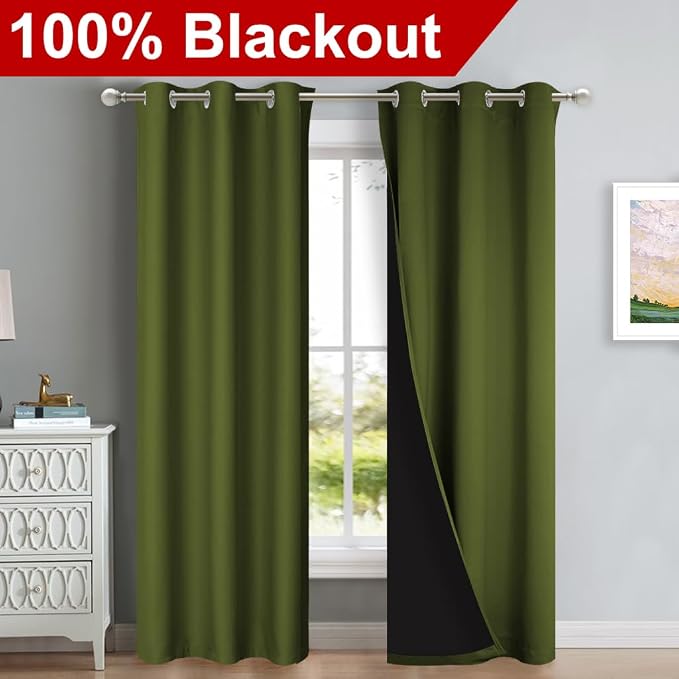 NICETOWN Blackout Curtains 80 inches Long, 2 Pieces, Olive Green, Full Light - Image 2