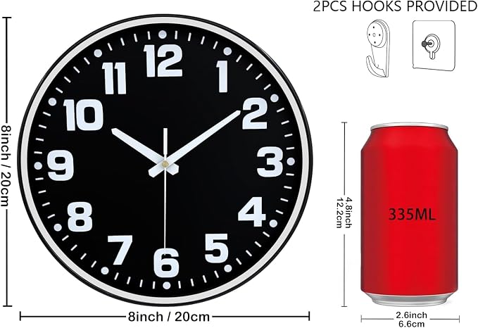 Wall Clock, 8inch Modern Silent Non-Ticking Wall Clocks Battery Operated - Image 3