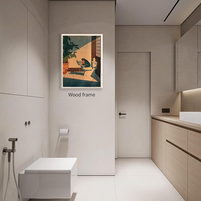 Vintage Japanese Framed Wall Art Funny Frog Bathroom Canvas Print Cute Japanese - Image 6