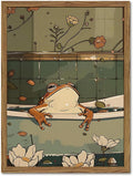 Funny Japanese Frog Bathroom Wall Art Whimsical Frog in Bathtub Wall Decor by YYNISPINWallArt