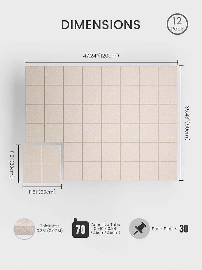 Bumusty Large Felt Bulletin Board, 30 Push Pins, 70 Adhesive Tabs - Image 2