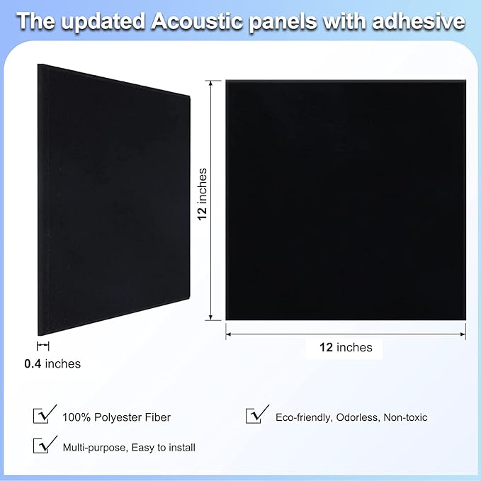 18 Pack Black Acoustic Panels 12"X12"X 0.4"Sound Absorbing Panel Wall - Image 6