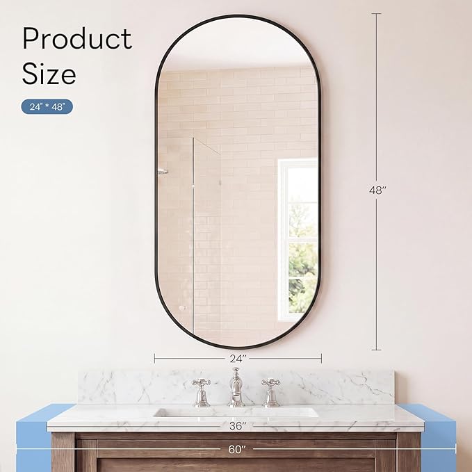 Sweetcrispy 24" x 48" Black Bathroom Mirror - Image 3