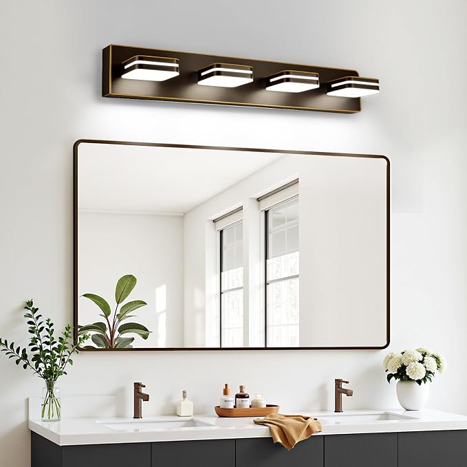 360° Rotate LED Bathroom Vanity Light Fixtures, 1600LM Acrylic Brown and Gold - Image 7