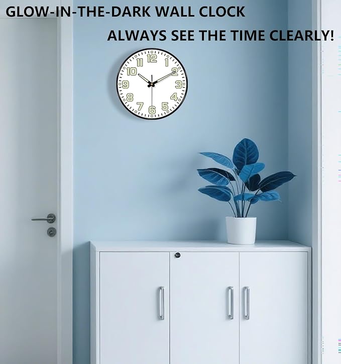 Glow in The Dark Wall Clock Non Ticking, 10 inch Silent Wall Clocks Battery - Image 2