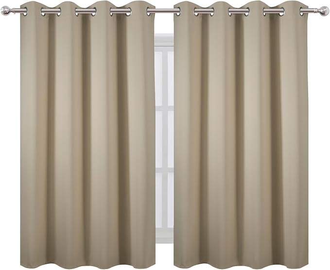 LEMOMO Blackout Curtains 66 x 54 Inch Long Beige Curtains Set of 2 Panels Room - Image 2