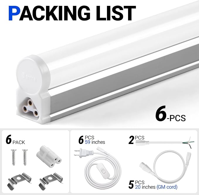 Barrina (6 Pack LED T5 Integrated Single Fixture, 6500K Super Bright White - Image 8