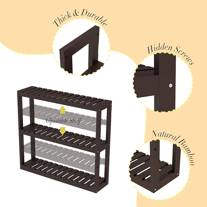 Domax Bamboo Bathroom Shelf 3-Tier Wall Mount Storage Rack Multifunctional - Image 6