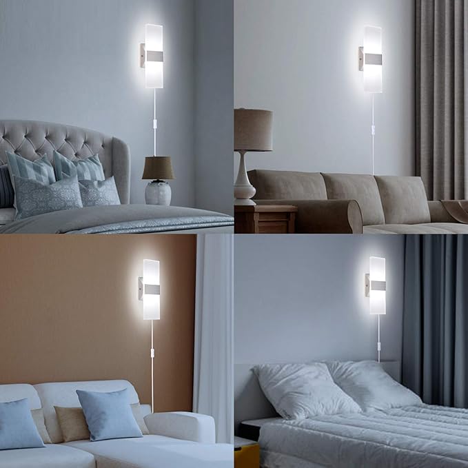 TRLIFE Modern Wall Sconces Set of 2, Wall Sconce Plug in 12W LED 6000K Cool - Image 7