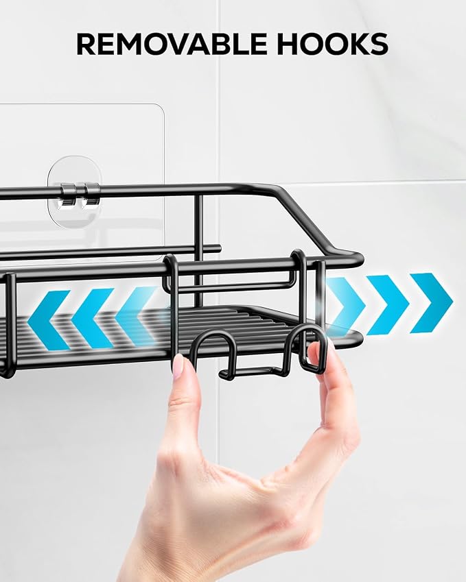 Nieifi Shower Caddy Shelf with Hooks Storage Rack Organizer Adhesive Stainless - Image 4