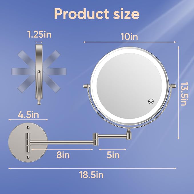FUNTOUCH 9" Wall Mounted Lighted Makeup Mirror - Image 6