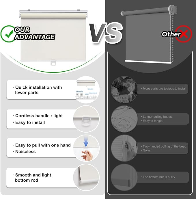 AOSKY Cordless Roller Shades Blackout Blinds - Image 4