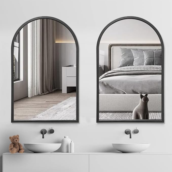 Wall Mounted Mirror, 38x24 Inch Black Bathroom Mirror, Arched Window Mirrors - Image 7