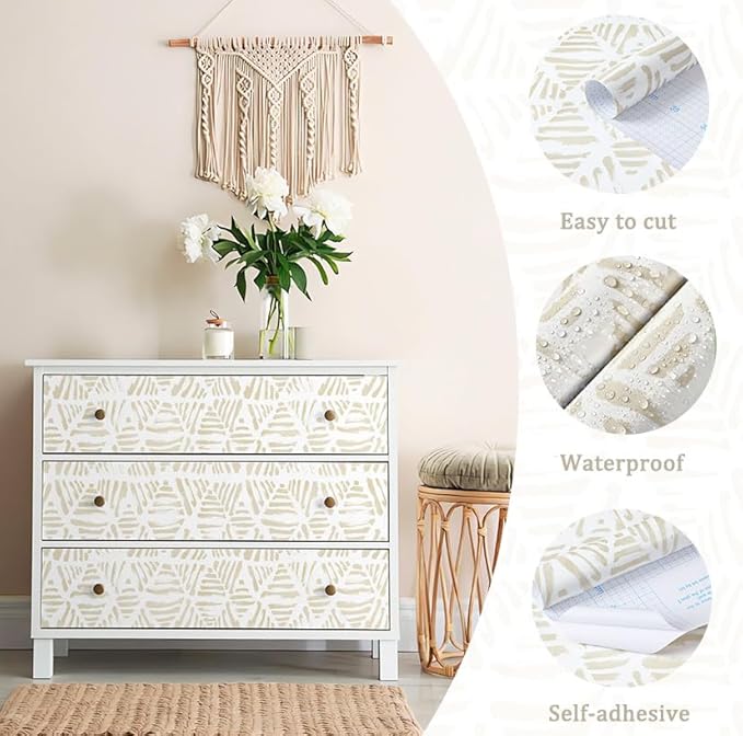 Peel and Stick Wallpaper Boho Wallpaper Geometric Beige and White Contact Paper - Image 4