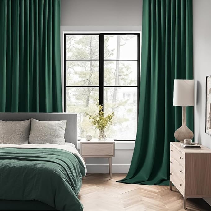 MIULEE Christmas Hunter Green Back Tab Blackout Curtain 96 Inch Long 2 Panels - Image 2