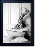 Bathroom Pictures Wall Decor Black and White Wall Art Funny Animal Canvas Print by Melpa+Art