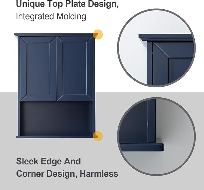VANIRROR Navy Blue Bathroom Cabinet Wall Mounted - Image 7