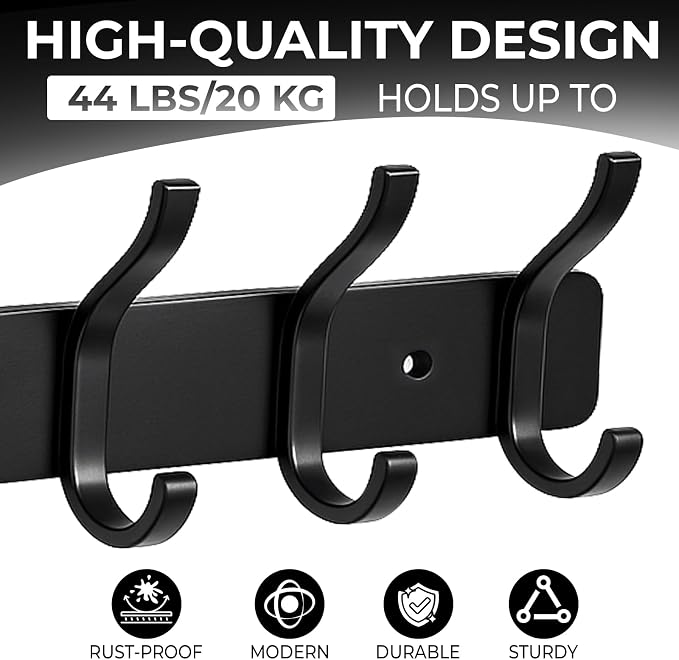 Dntorx Coat Rack Wall Mount, 1 Pack Coat Hooks Hanger Wall Double Hook Rack - Image 3