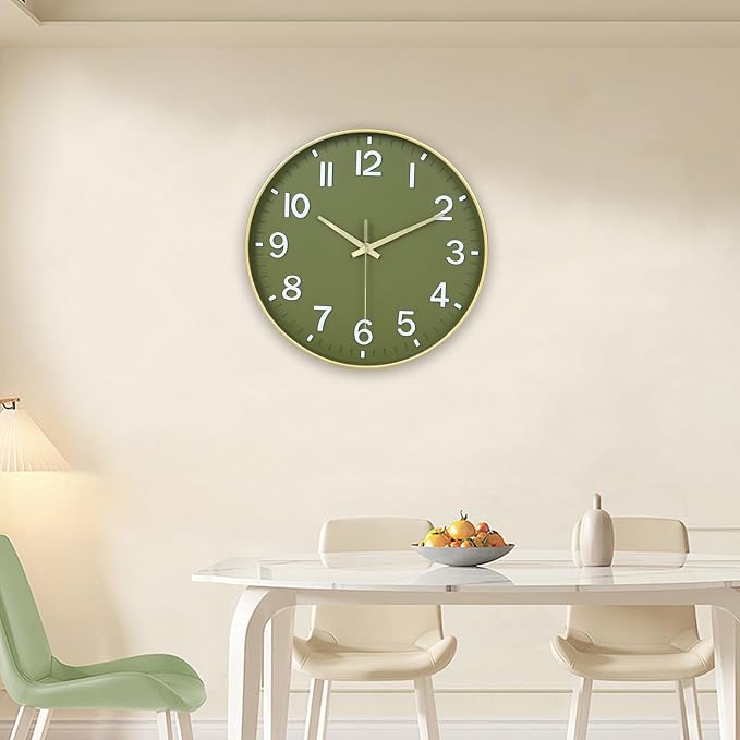 HZDHCLH Wall Clocks Battery Operated, Wall Clock Green Gold, 12 inch Wall Clock - Image 9
